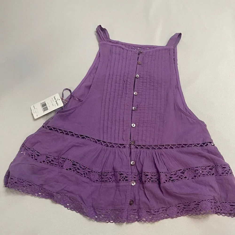 NWT Free People Constant Crush Violet Purple Lacey Tank Top Size XS NEW